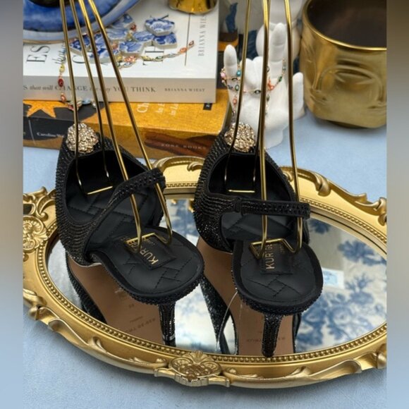 🆕 KURT GEIGER LONDON 🧿 NWOB Belgravia Black Crystal Sling Back Heel, Sz 38 7.5 - Picture 9 of 16